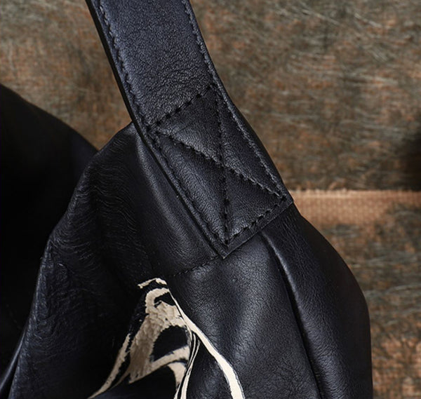Cool Womens Boho Tote Bags Black Leather Shoulder Bag