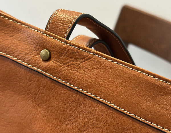 Structured Leather Shopper Bag for Women Top Handle and Zip Closure Large Capacity