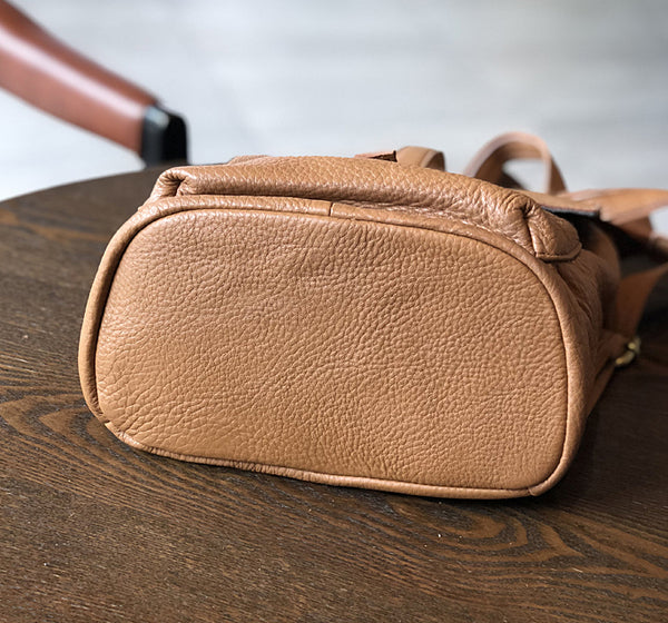 Womens Genuine Leather Backpack Purse-Casual Soft Leather Daypack with Flap Cover