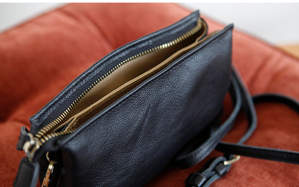 Small Womens Black Shoulder Purse Soft Leather Crossbody Bag