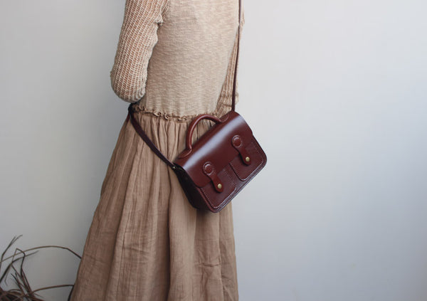 Womens Brown Leather Satchel Bag Handmade Crossbody Bag for Women