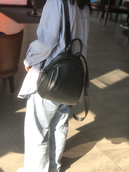 Black Mini Leather Backpack Sleek and Minimalist Soft Cowhide Daypack for Urban Women Nice