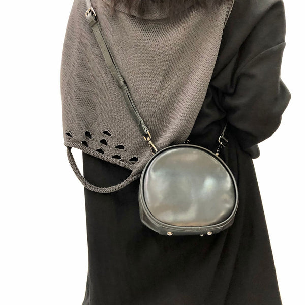 Black Round Leather Bag for Women Leather Petite Round Crossbody Shoulder Bag for Women Beautiful
