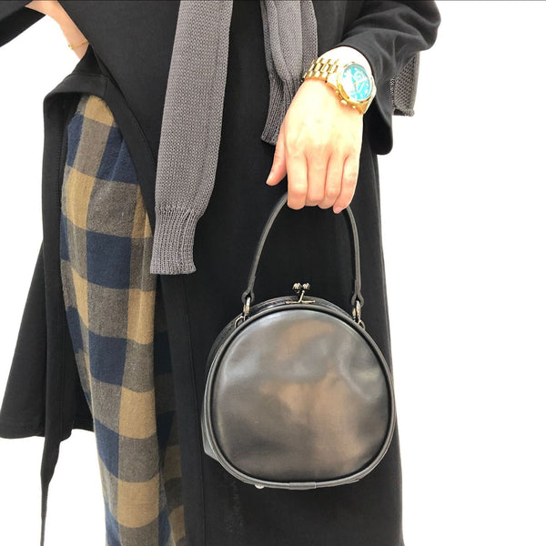 Black Round Leather Bag for Women Leather Petite Round Crossbody Shoulder Bag for Women Black