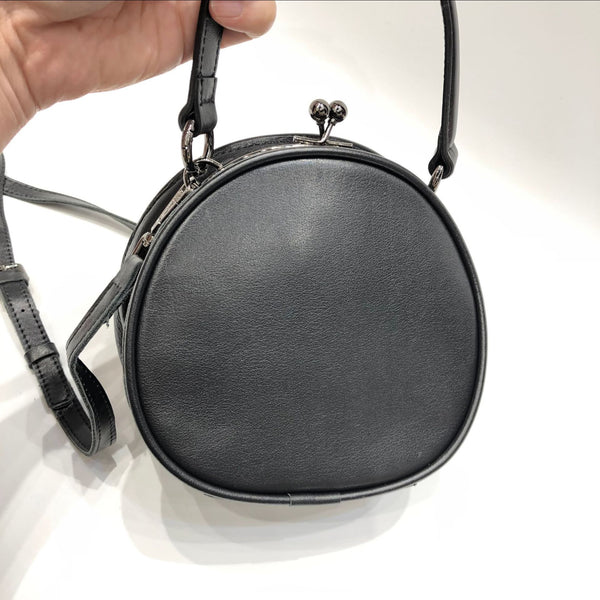 Black Round Leather Bag for Women Leather Petite Round Crossbody Shoulder Bag for Women Elegant