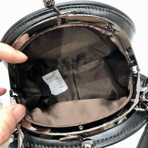 Black Round Leather Bag for Women Leather Petite Round Crossbody Shoulder Bag for Women Inside