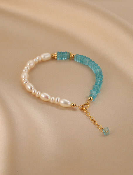 Blue Apatite And Freshwater Cute Bead Bracelets Sterling Silver Charm Bracelet Elegant