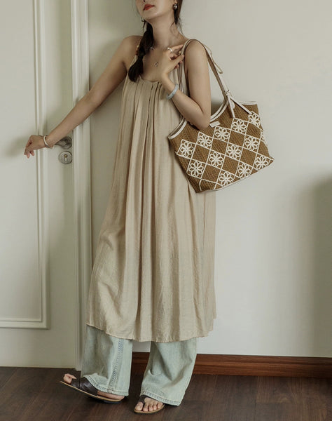 Boho Crochet Tote Bag Large PU Leather Shoulder Bag with Canvas Lining And Laptop Compartment Beautiful