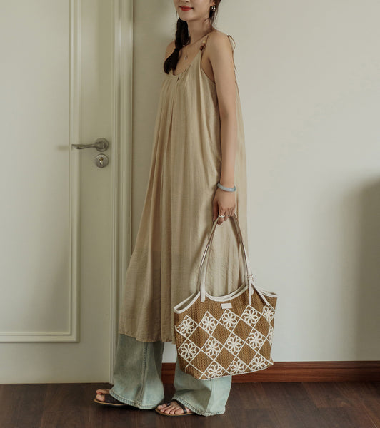 Boho Crochet Tote Bag Large PU Leather Shoulder Bag with Canvas Lining And Laptop Compartment Unique