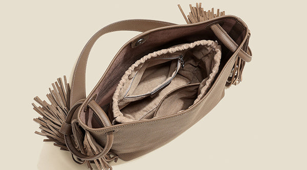 Boho Genuine Leather Tassel Bucket Bag for Women Crossbody and Top Handle Convertible Purse Gift idea