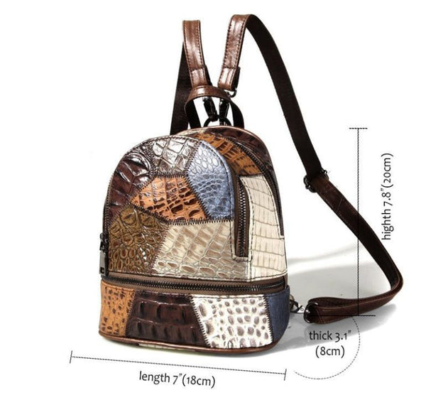 Boho Leather Small Backpack Purses Leather Rucksack Bag For Women Casual