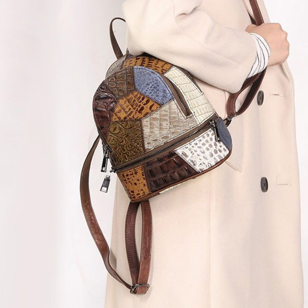 Boho Leather Small Backpack Purses Leather Rucksack Bag For Women