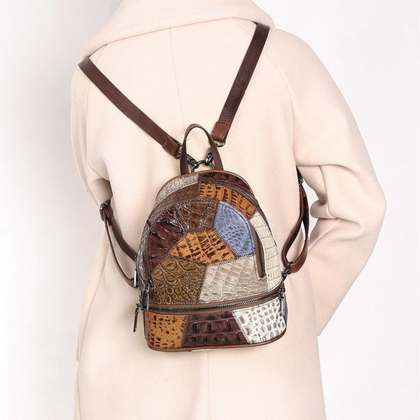 Boho Leather Small Backpack Purses Leather Rucksack Bag For Women Classic