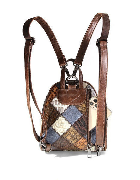 Boho Leather Small Backpack Purses Leather Rucksack Bag For Women Cowhide