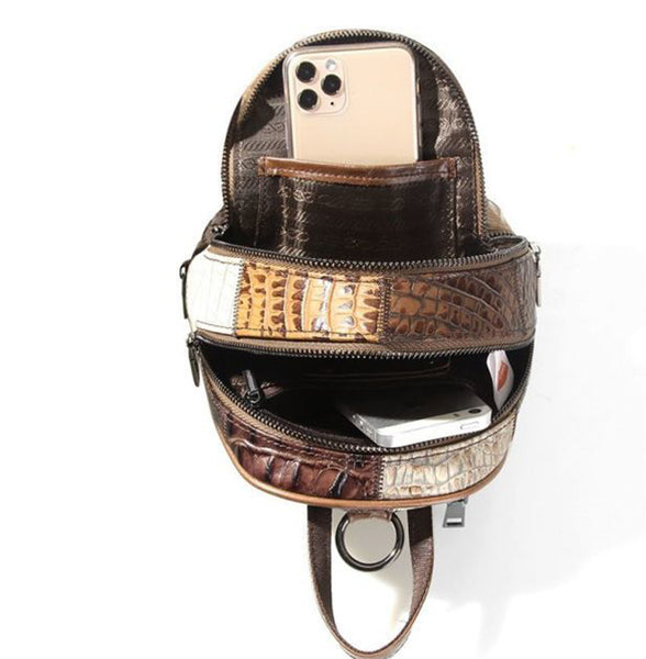 Boho Leather Small Backpack Purses Leather Rucksack Bag For Women Stylish