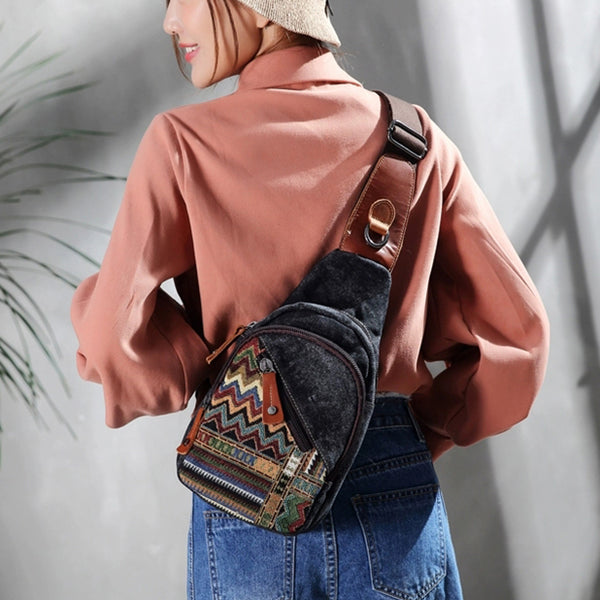 Ethnic Style Women's Crossbody Sling Bag Canvas Chest Bag For Women