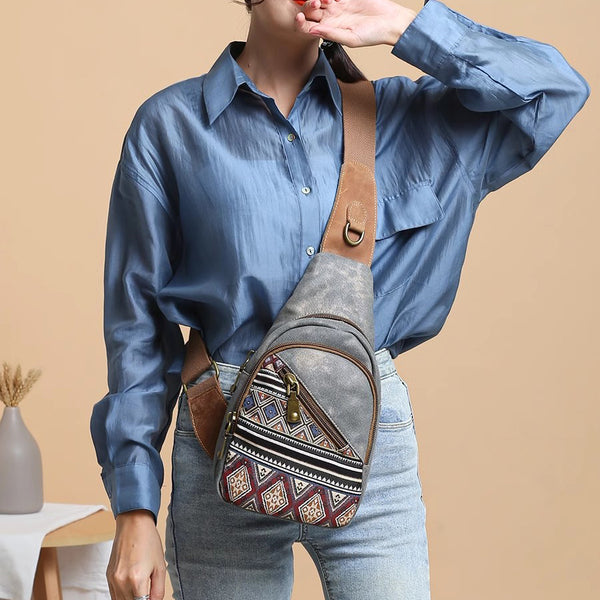 Ethnic Style Women's Crossbody Sling Bag Canvas Chest Bag For Women