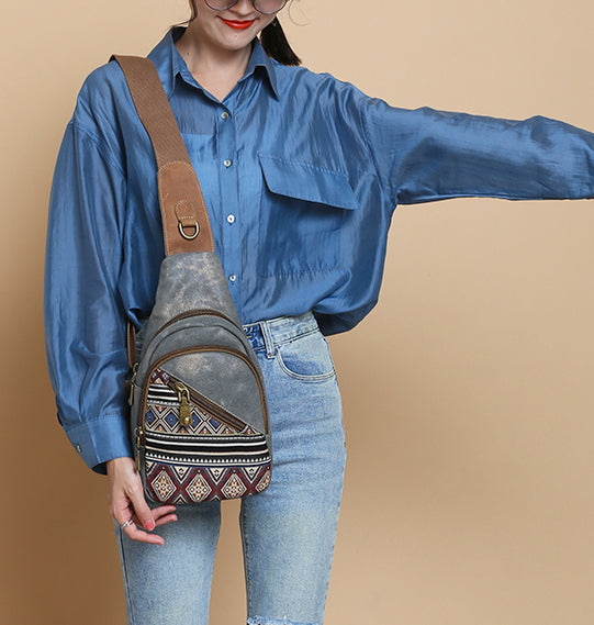 Ethnic Style Women's Crossbody Sling Bag Canvas Chest Bag For Women