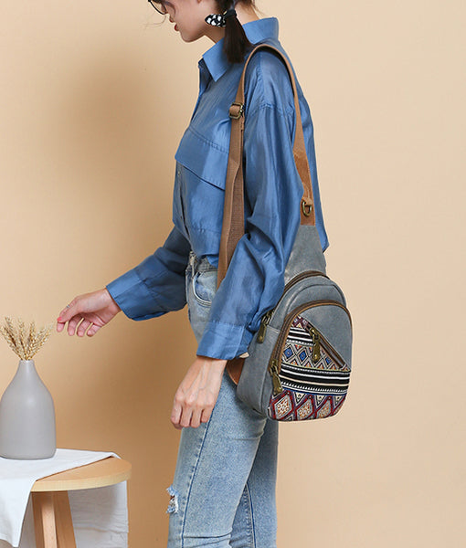 Ethnic Style Women's Crossbody Sling Bag Canvas Chest Bag For Women