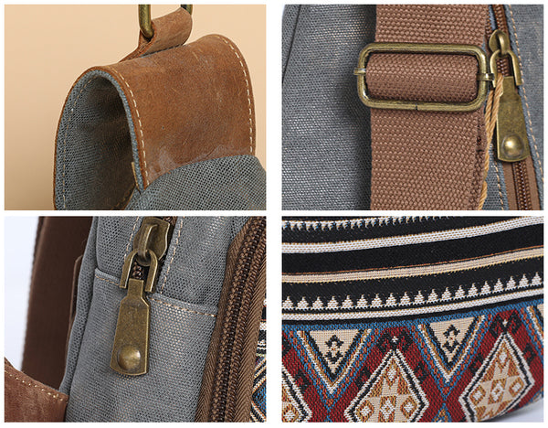 Ethnic Style Women's Crossbody Sling Bag Canvas Chest Bag For Women