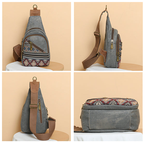 Ethnic Style Women's Crossbody Sling Bag Canvas Chest Bag For Women