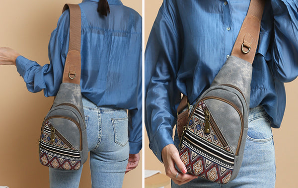Ethnic Style Women's Crossbody Sling Bag Canvas Chest Bag For Women