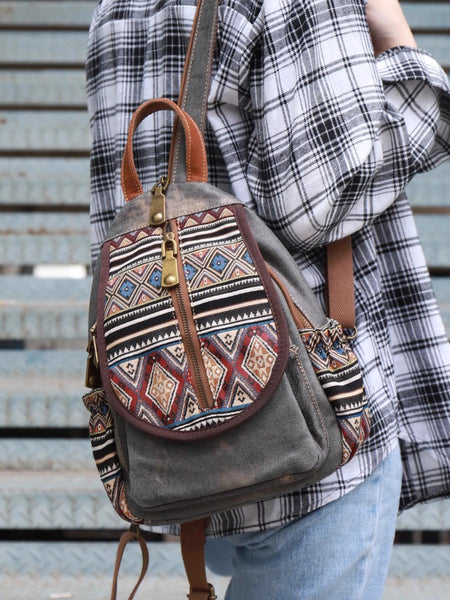 Boho Womens Canvas Rucksack Small Canvas Backpack Bag Chest Bag For Women Cool