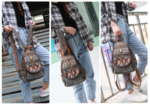 Boho Womens Canvas Rucksack Small Canvas Backpack Bag Chest Bag For Women Durable