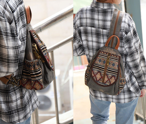 Boho Womens Canvas Rucksack Small Canvas Backpack Bag Chest Bag For Women Fashionable