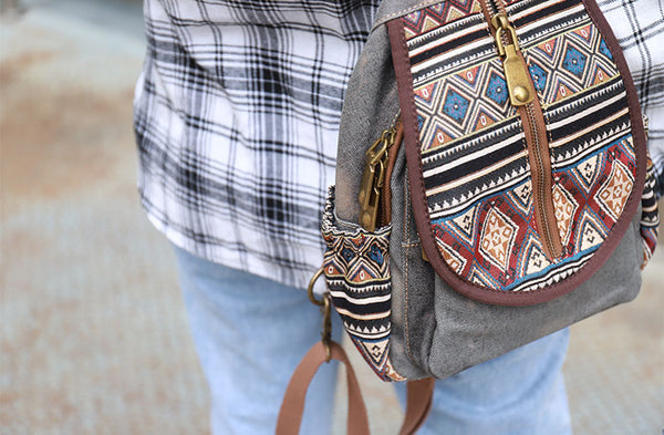 Boho Womens Canvas Rucksack Small Canvas Backpack Bag Chest Bag For Women Original