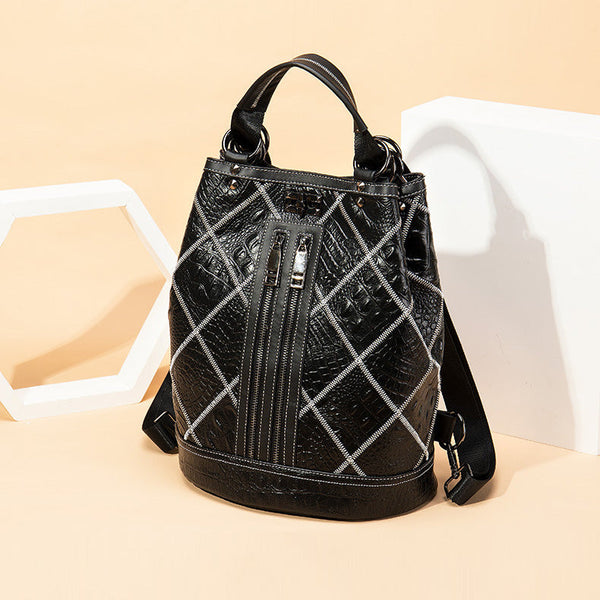 Ladies Small Leather Rucksack Bucket Backpack Purse