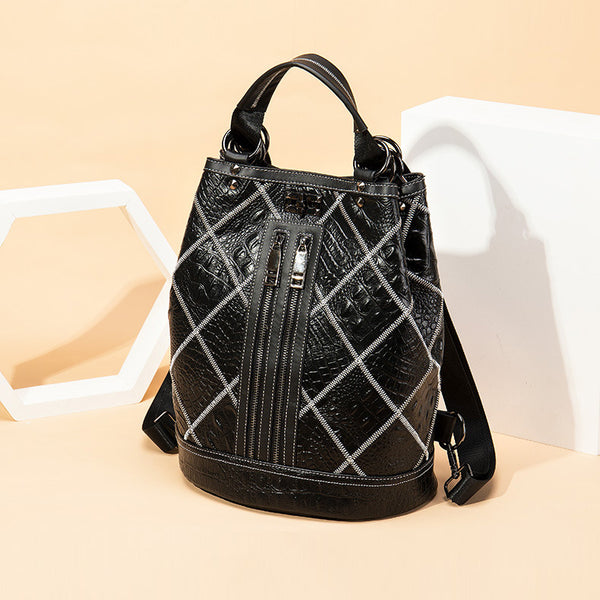 Boho Womens Convertible Leather Backpack Purse Shoulder Bucket Bag