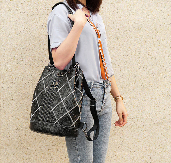 Ladies Small Leather Rucksack Bucket Backpack Purse