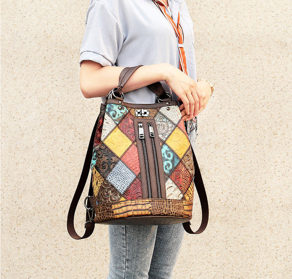 Ladies Small Leather Rucksack Bucket Backpack Purse