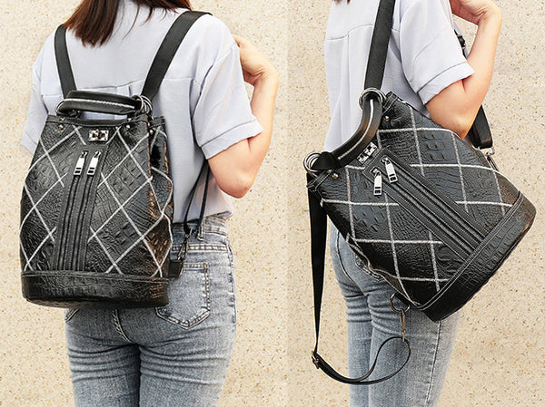 Ladies Small Leather Rucksack Bucket Backpack Purse