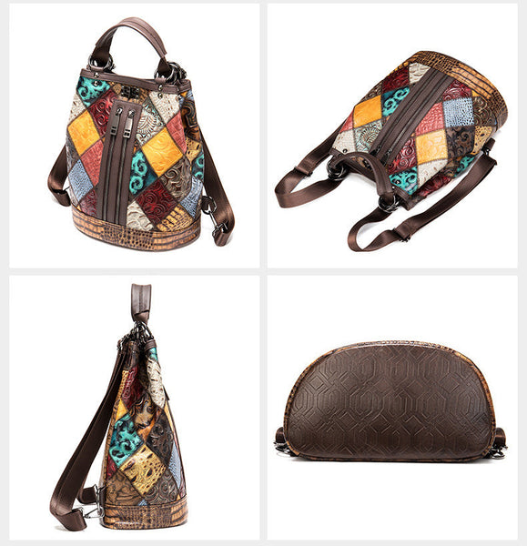 Ladies Small Leather Rucksack Bucket Backpack Purse