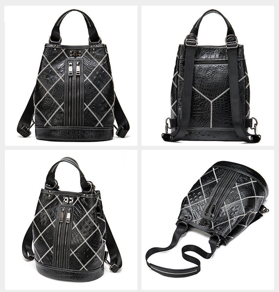 Boho Womens Convertible Leather Backpack Purse Shoulder Bucket Bag