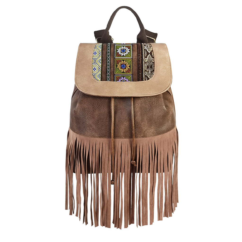 Boho Womens Fringe Backpack Bag Ladies Small Vegan Leather Rucksack Affordable