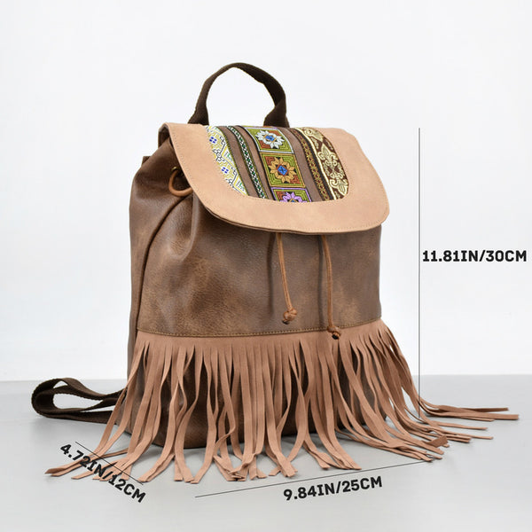 Boho Womens Fringe Backpack Bag Ladies Small Vegan Leather Rucksack Badass