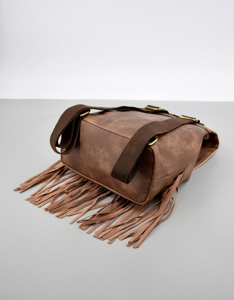 Boho Womens Fringe Backpack Bag Ladies Small Vegan Leather Rucksack Classic