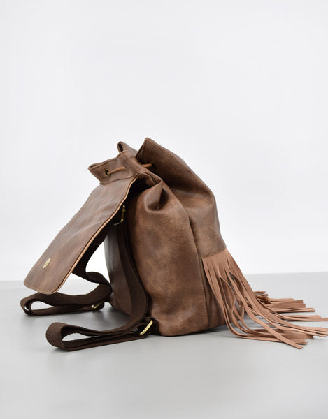 Boho Womens Fringe Backpack Bag Ladies Small Vegan Leather Rucksack Cool