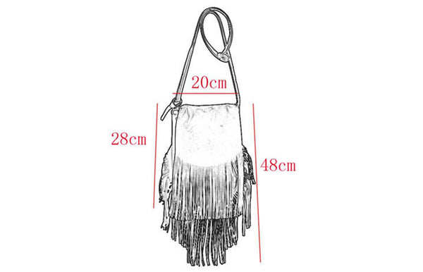 Boho Womens Fringe Crossbody Purse Ladies Shoulder Bag Size