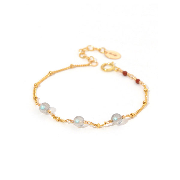 Boho Womens Grey Moonstone Bracelet 19k Gold Plated Beautiful