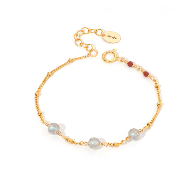 Boho Womens Grey Moonstone Bracelet 24k Gold Plated Casual