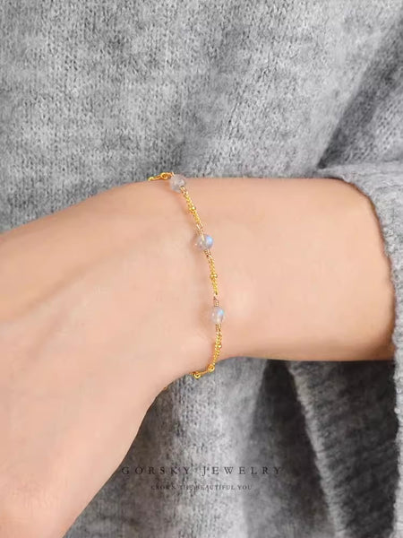 Boho Womens Grey Moonstone Bracelet 55k Gold Plated Quality