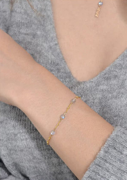 Boho Womens Grey Moonstone Bracelet 58k Gold Plated Stylish