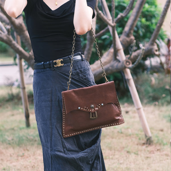 Boho Womens Leather Over the Shoulder Bag Western Crossbody PurseBrown