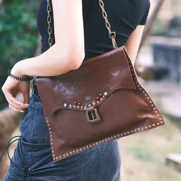 Boho Womens Leather Over the Shoulder Bag Western Crossbody PurseCasual
