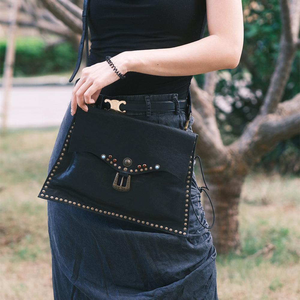 Boho Womens Leather Over the Shoulder Bag Western Crossbody Purse Fashionable