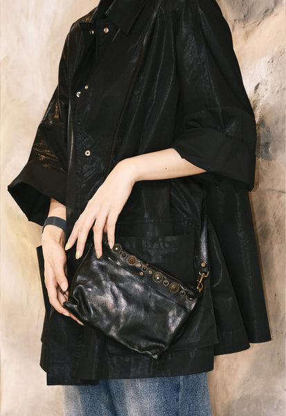 Boho Womens Leather Shoulder Bag With Rivets Genuine Leather Crossbody Bag Classy